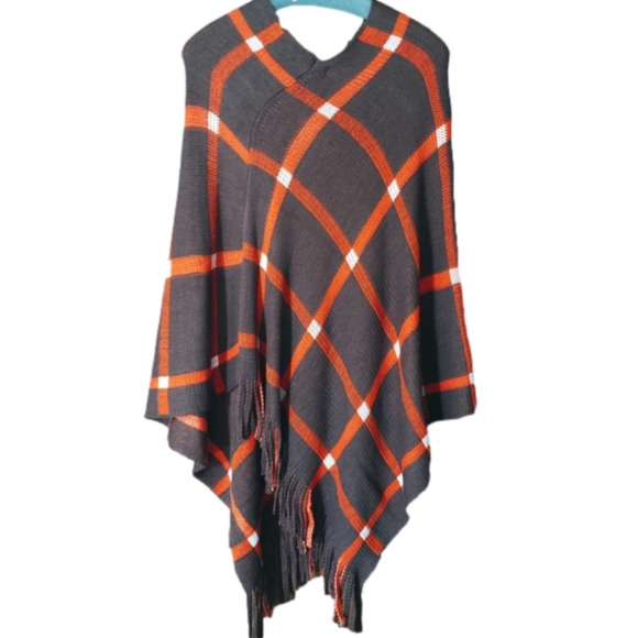 NEW Ladies Arianna Sweater / Shawl Orange & Brown OS - Picture 3 of 3